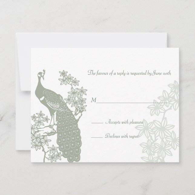 Carte de réponse du Mariage Peacock (Devant)