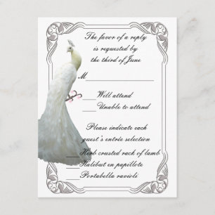 Carte de réponse du Mariage Peacock blanc personna