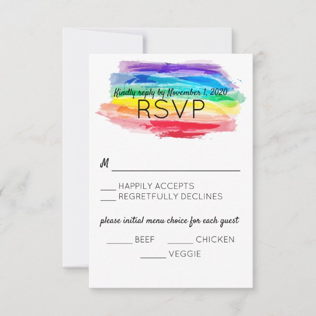 Carte de réponse du Mariage Rainbow Watercolor (Devant)