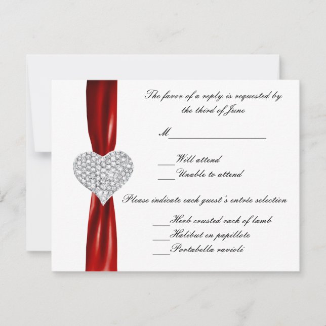 Carte de réponse du Mariage rouge Diamond Heart (Devant)