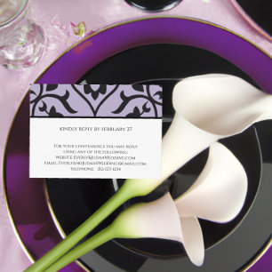 Carte de réponse du Mariage RSVP Damas violet noir