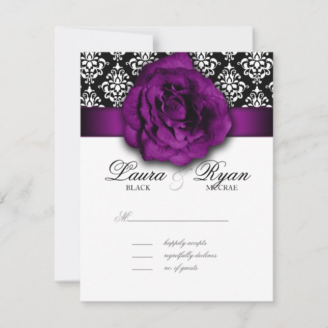 Carte de réponse du Mariage RSVP Rose pourpre Dama (Devant)