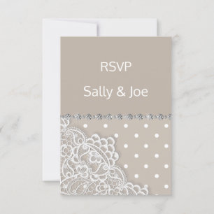 Carte de réponse du Mariage Sepia Spot Lace Diamon