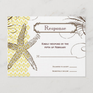 Carte de réponse du Mariage Tropical Damask Jaune