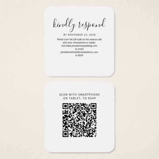Carte de réponse du site Web Mariage RSVP du code  (Devant & derrière)