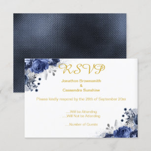 CARTE DE RÉPONSE ÉLÉGANT BLEU À EMBOSSAGE ROSE