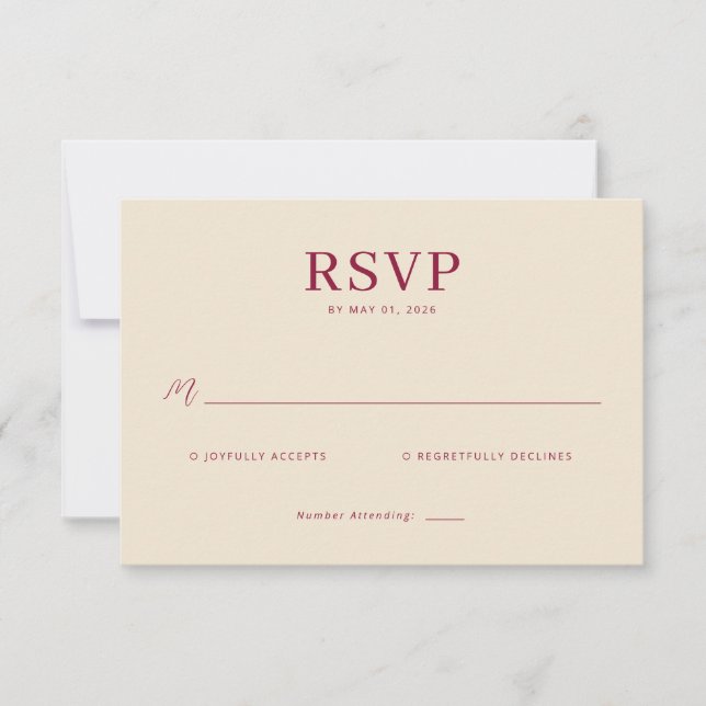Carte de réponse élégante beige RSVP (Devant)