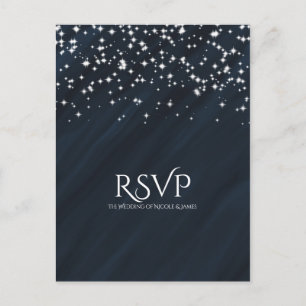 Carte de réponse élégante de mariage Blue & Sparkl