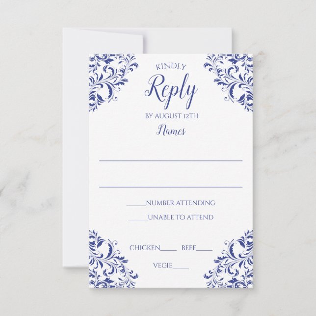 Carte de réponse élégante - Nadine (Royal Blue) (Devant)