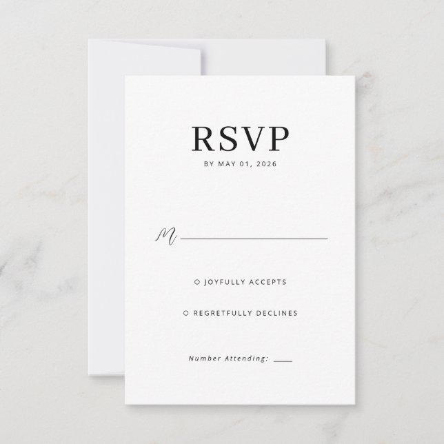 Carte de réponse élégante noire RSVP (Devant)