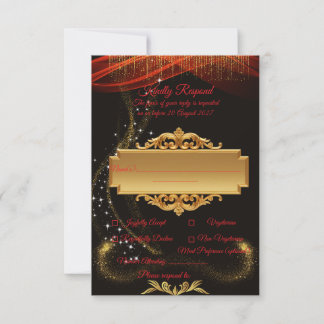 Carte de réponse élégante noire RSVP avec design c