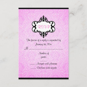 Carte de réponse élégante rose et noire en damas