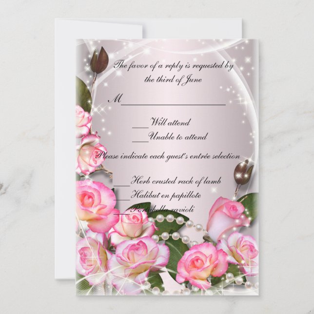 Carte De Réponse Élégante Roses Et Perles Roses Ro (Devant)