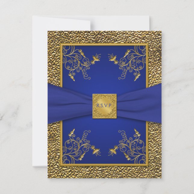 Carte de réponse en bleu royal et or (Devant)