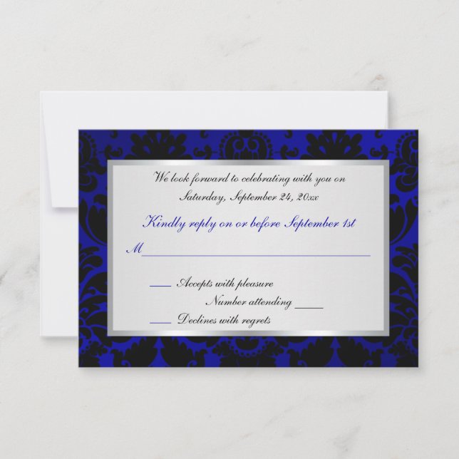 Carte de réponse en damas cobalt bleu et noir (Devant)