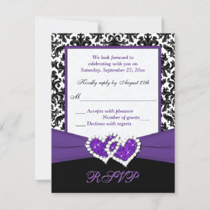 Carte de réponse en damas noir, blanc, violet et c