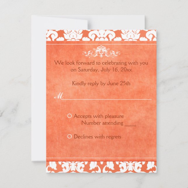 Carte de réponse en damas orange et blanc (Devant)
