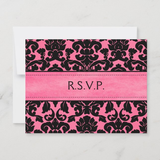 Carte de réponse en Damas rose et noir (Devant)