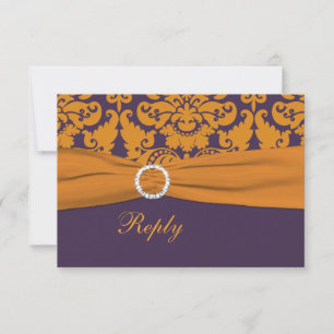 Carte de réponse en damas violet et orange - Petit