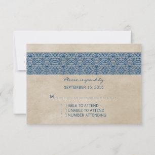 Carte de réponse en dentelle bleu rustique