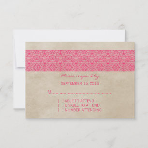 Carte de réponse en dentelle rose rustique