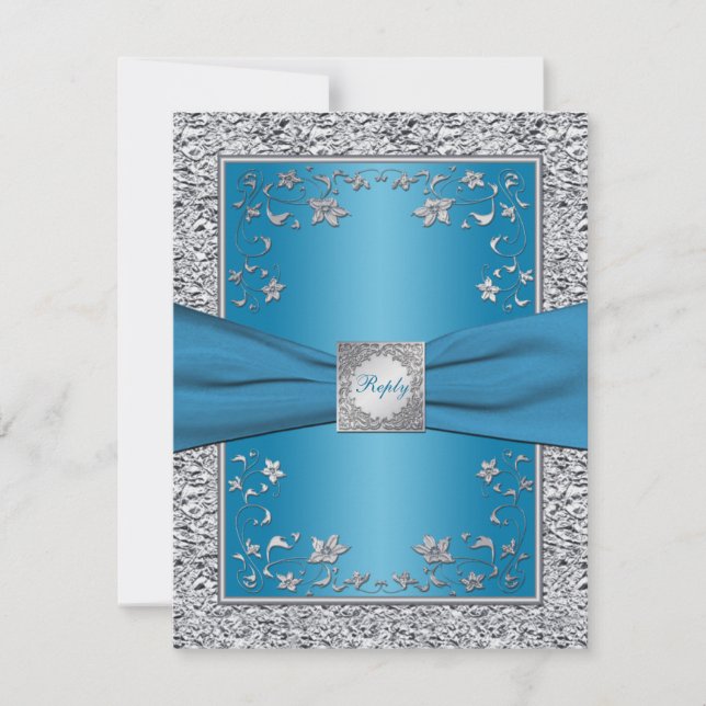 Carte de réponse en feuille d'argent et turquoise (Devant)