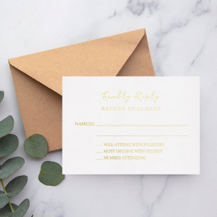 Carte de réponse en feuille d'or pour mariage en o