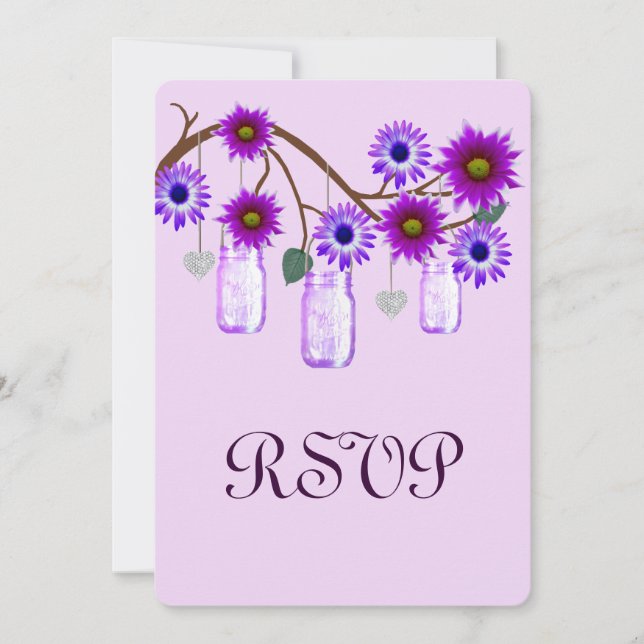 Carte de réponse en pot Mason Fleurs Violettes (Devant)