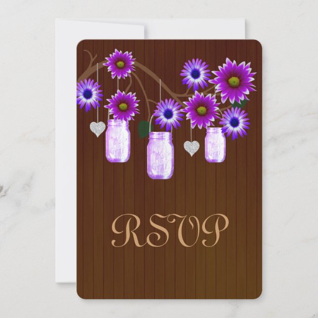 Carte de réponse en pots Mason pourpre rustique de (Devant)