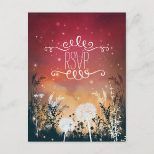 Carte de réponse Enchanted Red Night Sky Stars & F