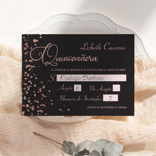 Carte de réponse espagnole Quinceanera, Rose Gold 