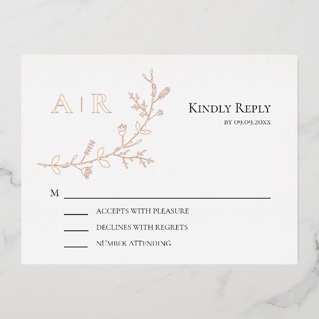 Carte de réponse Faire-part de mariage Gold Foil R (Recto)