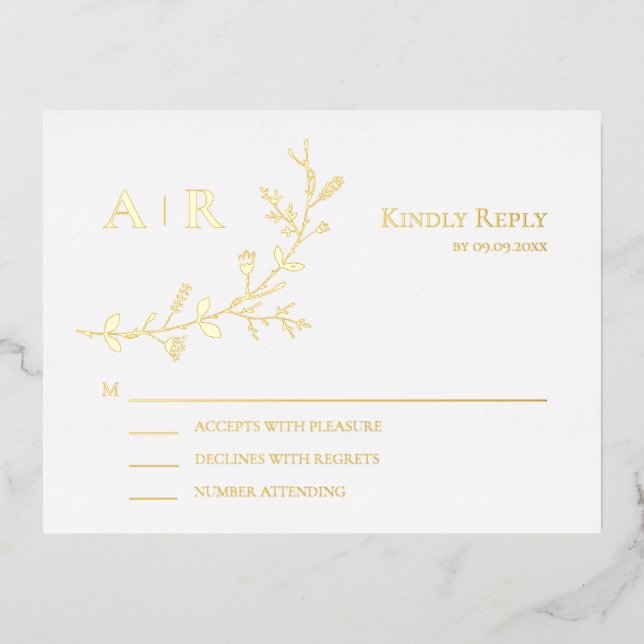 Carte de réponse Faire-part de mariage Gold Foil R (Recto)