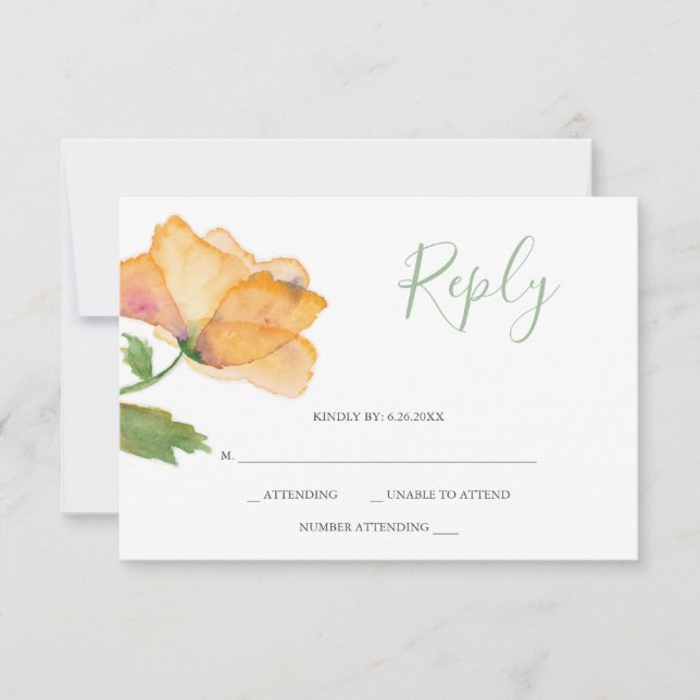 Carte de réponse Fleur de pavot orange aquarelle (Devant)