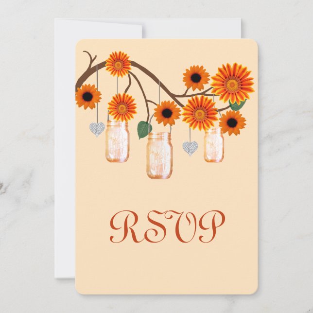 Carte de réponse Fleurs Orange en Pot Mason (Devant)