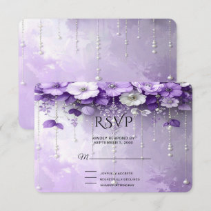 Carte de réponse Fleurs violettes avec perles qui