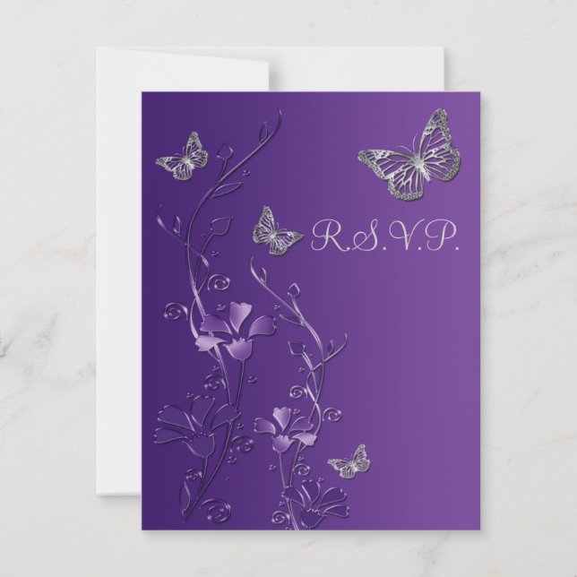 Carte de réponse Fleurs violettes et grises avec p (Devant)