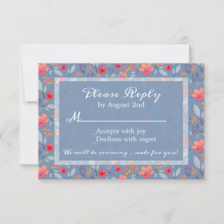 Carte de réponse Floral bleu Dusty