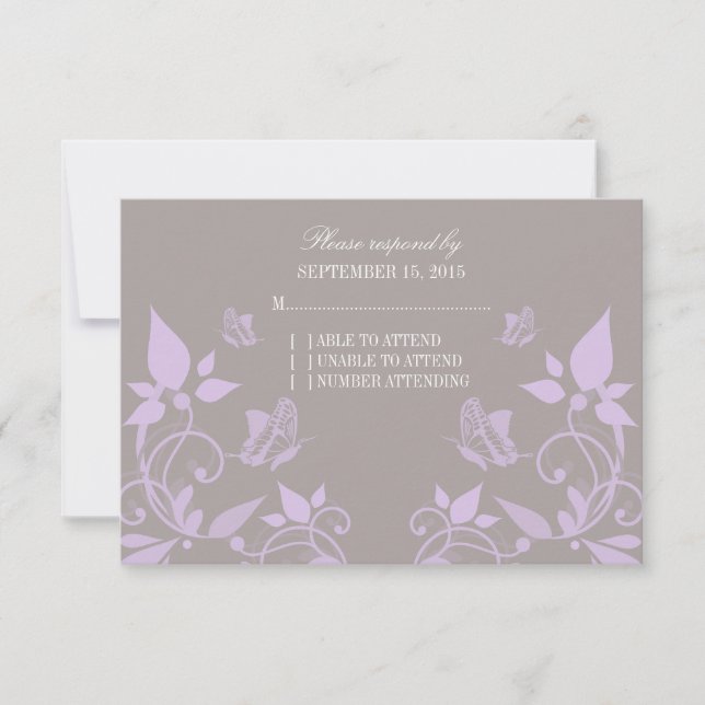Carte de réponse florale à papillon Lilac (Devant)