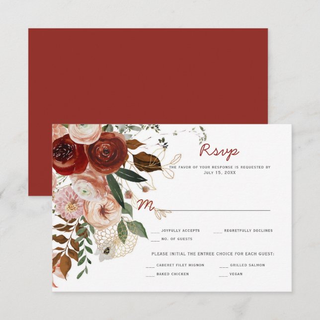 Carte de réponse florale aquarelle boho automne (Devant / Derrière)