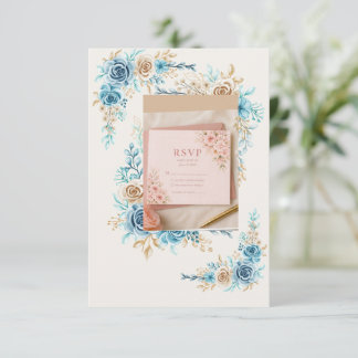 Carte de réponse florale bleu ciel élégante pour m