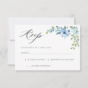carte de réponse florale bleu clair aquarelle