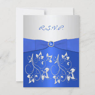 Carte de réponse florale bleu cobalt et argent