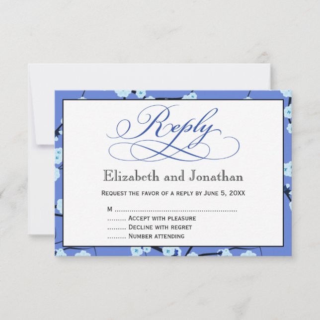 Carte de réponse florale bleu myosotis (Devant)