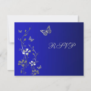 Carte de réponse florale bleue et argentée avec pa