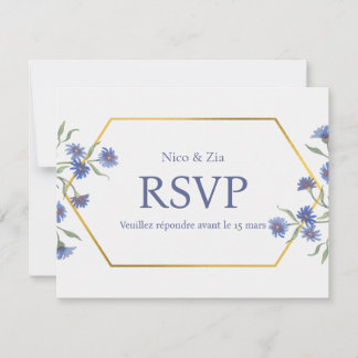 Carte de réponse florale bleue – Mariage géométriq