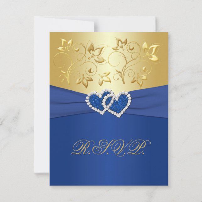 Carte de réponse florale bleue royale et or (Devant)