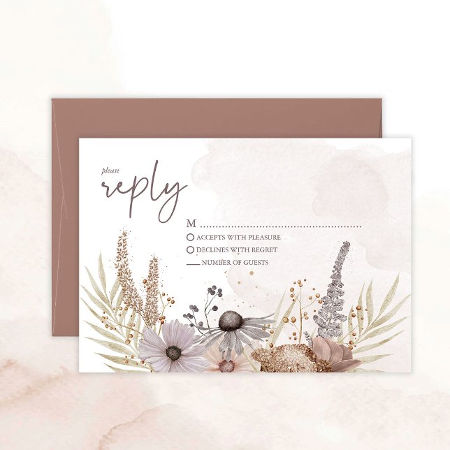 Carte de réponse florale Boho (Boho Floral Wedding Replay Card)