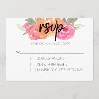 Carte de réponse florale chic rose et orange de pr