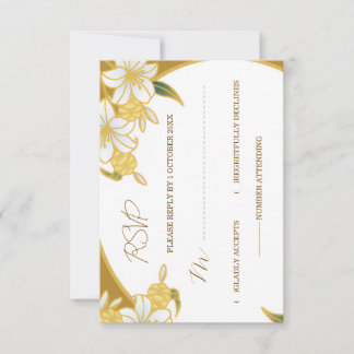 Carte de réponse florale dorée élégante – Mariage